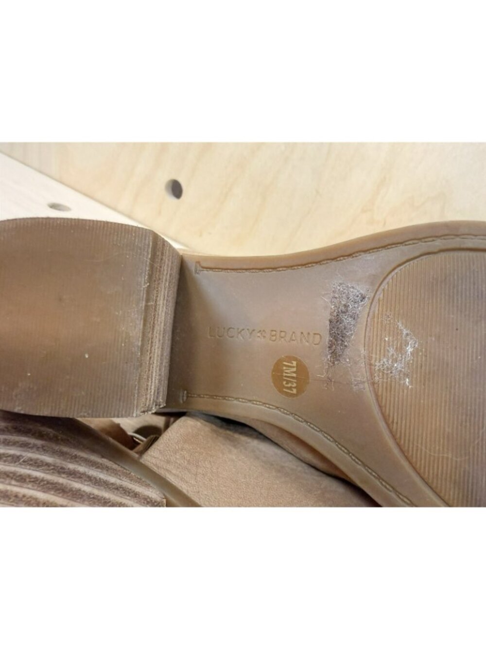 Lucky Brand Sesame Bray Heel Open Toe Leather Boho Tan Heels Size 7 EU 37 $119 - Picture 9 of 12